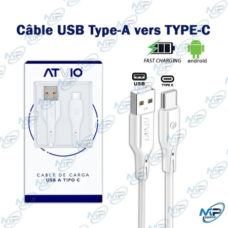 🔌 Câble USB-A vers USB-C ATVIO – Charge Rapide pour Smartphone Android