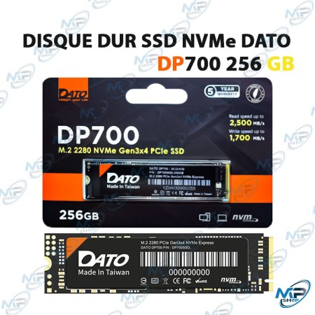 💾  Disque SSD NVMe DATO DP700 256 Go M.2 2280 PCIe Gen3 x4 – Lecture 2500 Mo/s