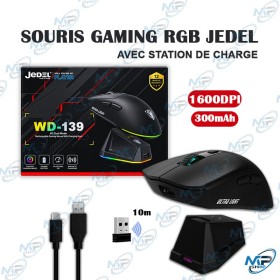 🖱️ Souris Gaming RGB JEDEL WD-139 – 1600 DPI, Batterie 300 mAh et Station de Charge