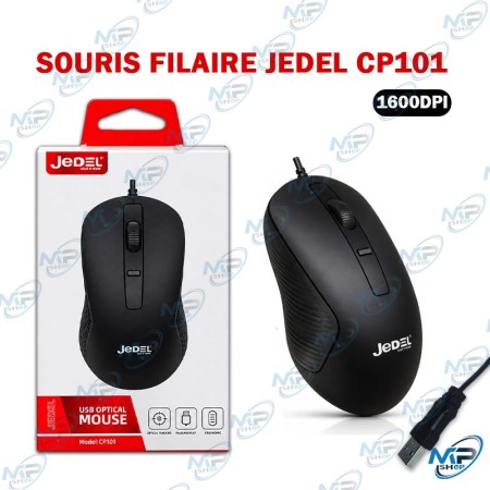 🖱️ Souris Filaire USB JEDEL CP101 – 1600 DPI, Ergonomique, Noire