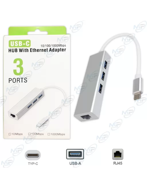 Adaptateur Ethernet RJ45 To TYPE-C 3.1 avec 3 port USB Hub – STATION DE  TRAVAIL