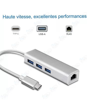 HUB TYPE C AVEC 3 PORT USB 3.1 ET 1 PORT RJ45