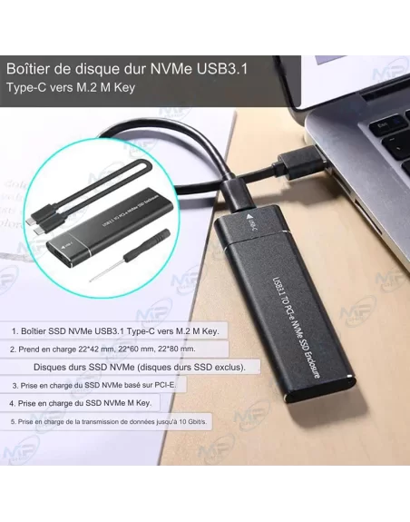 SSD interne Kalea-Informatique Adaptateur type clé USB 3.1 10G pour SSD M.2 M2 NGFF NVMe B+M ou M Key avec Chipset JMicron JMS583