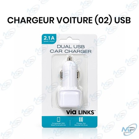 🚗 Chargeur Voiture Via Links Double USB 2.1A pour Smartphone