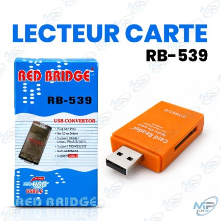📱 Lecteur de carte mémoire USB 2.0 Red Bridge RB-539 – Adaptateur de carte mémoire pour PC