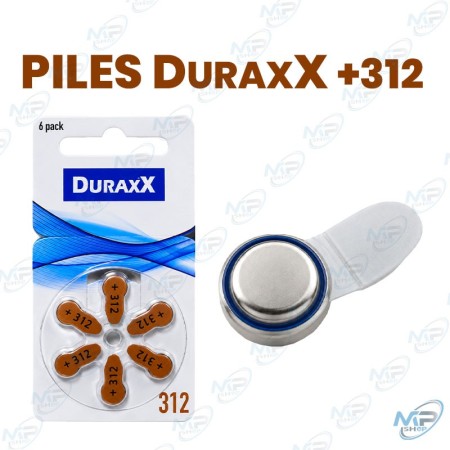 🔋 Piles Auditives DuraxxX 312 PR41 1,45 V – Pack de 6