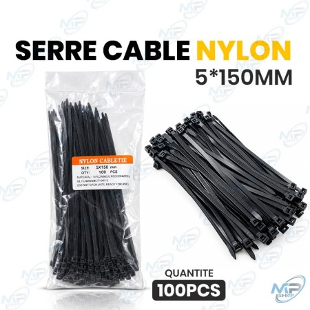 🧵 Serre-câbles Nylon Noir 5 × 150 mm – Lot de 100 pièces