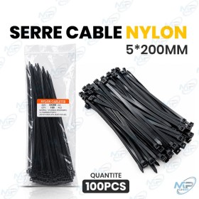 🧵 Serre-câbles Nylon Noir 5 × 200 mm – Lot de 100 pièces