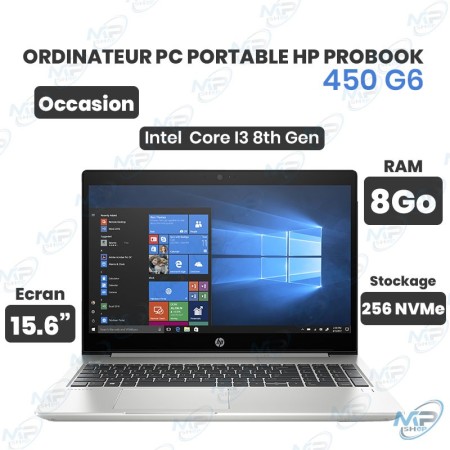 💻 PC Portable HP ProBook 450 G6 – Core i3 8e génération, 8 Go RAM, SSD NVMe 256 Go