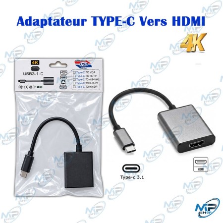 🔌 Adaptateur USB Type-C vers HDMI 4K – Convertisseur USB-C vers HDMI pour PC, MacBook et Smartphone