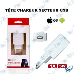 ⚡ Chargeur Secteur USB Universel 5W 1A – Adaptateur Mural Blanc pour Smartphone iOS et Android