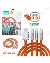 ⚡ Câble de Chargement Rapide 3-en-1 (Micro USB, iOS, Type-C) | 120W & 6A