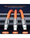 ⚡ Câble de Chargement Rapide 3-en-1 (Micro USB, iOS, Type-C) | 120W & 6A