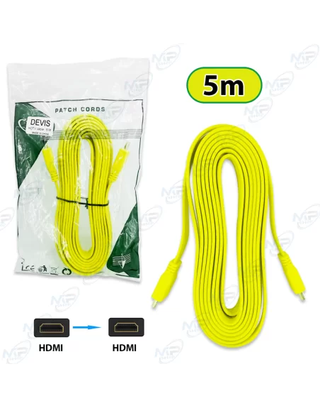 CABLE HDMI 5 M COULEUR JAUNE DEVIS