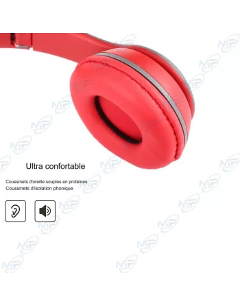 Casque-Micro Bluetooth 5.0 P47 - Rouge