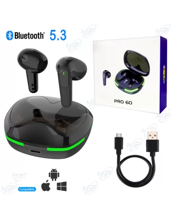 👂Écouteurs TWS Gaming MUJU PRO 60 – Bluetooth 5.3, Lumières LED, Son Stéréo HiFi