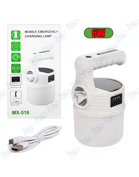 🔦Lampe Torche Lanterne Solaire Portable 6W MX-518 | Urgence & Camping