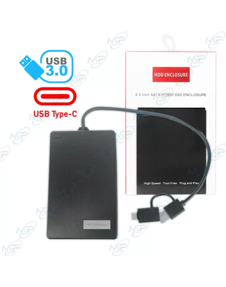 BOITIER DISQUE DUR 2.5" SATA SSD 2-en-1 USB 3.0/TYPE-C