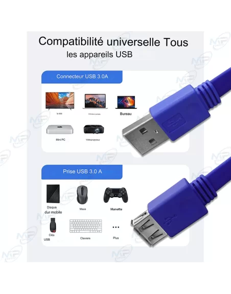 Câble Rallonge USB 3.0 Encastré 1 M Type-A Mâle à Femelle