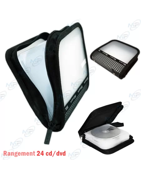 ⚫Sacoche 24 CD/DVD Traxdata Compacte – Étui Zippé Anti-Choc et Transport
