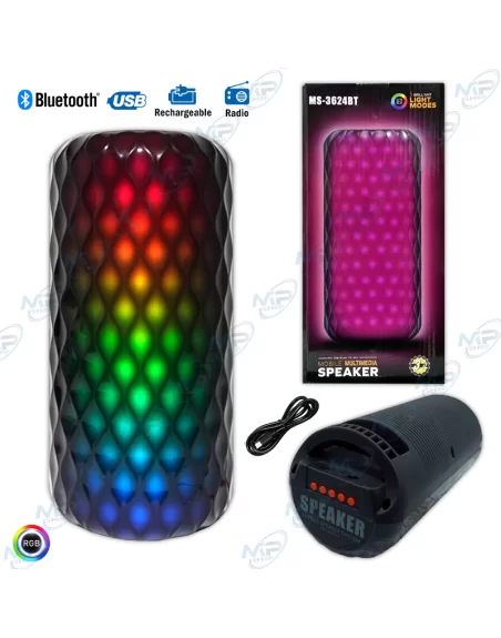 Enceinte Bluetooth RGB MS-3624BT Rechargeable – Radio FM, USB, Éclairage LED Multicolore