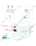 ⚡Chargeur Rapide DEVIS Double Port USB & Type-C 15W - Charge Murale 3A