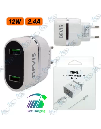 ⚡Tête de Charge Rapide DEVIS Dual USB 12W (2.4A) - Adaptateur Secteur Universel