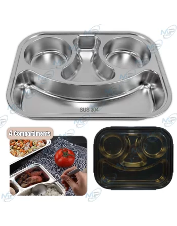 😊Boîte Repas Inox 3 Compartiments (SUS 304) - Design Smiley pour Enfant/Adulte