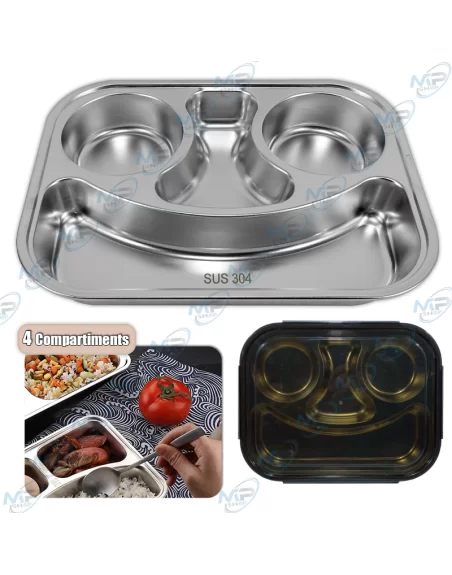 😊Boîte Repas Inox 3 Compartiments (SUS 304) - Design Smiley pour Enfant/Adulte
