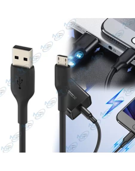 📱Câble Micro USB Noir 1M Standard - Charge Rapide & Transfert de Données Fiable