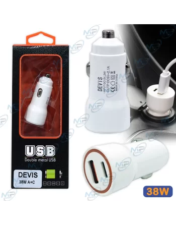 ⚡Chargeur Voiture 38W DEVIS | USB-C Power Delivery & USB 2.1A Rapide