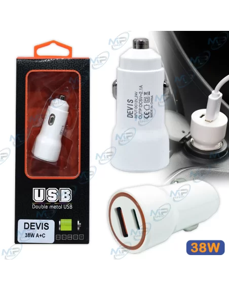 ⚡Chargeur Voiture 38W DEVIS | USB-C Power Delivery & USB 2.1A Rapide
