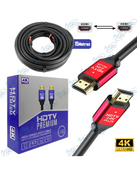 CABLE HDMI 15 METRES 4K HDTV 2.0V