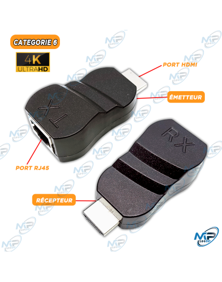 📺Extendeur HDMI vers RJ45 Cat6 | 4K Ultra HD | Portée 30m Plug & Play
