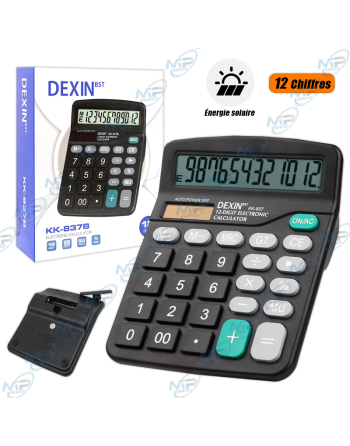 🔢DEXIN KK-837B | Calculatrice de Bureau | Grand Écran 12 Chiffres | Solaire/Pile