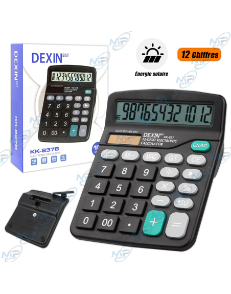 🔢DEXIN KK-837B | Calculatrice de Bureau | Grand Écran 12 Chiffres | Solaire/Pile