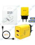🔋 Chargeur Rapide DEVIS 25W Double Port (USB-C & USB-A) + Câble Type C - Universel