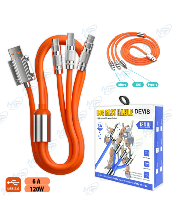 CABLE DE CHARGE EN METAL 3 EN 1 6A/120 W