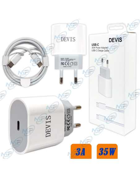 ⚡DEVIS – Chargeur Rapide USB-C PD 35W + Câble Tissu (1M) pour Smartphones & PC