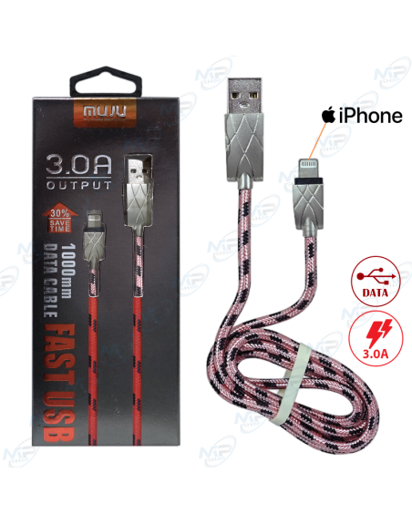 🚀Muju MJ-27 : Câble Lightning Tressé 1M - Charge Rapide 3.0A pour iPhone