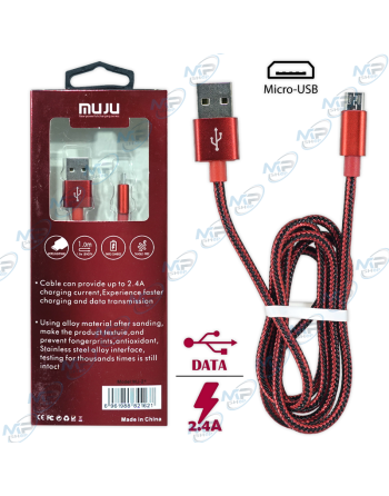 ⚡️Câble Data et Charge Rapide Micro-USB 1M Muju 2.4A - Tressé Rouge