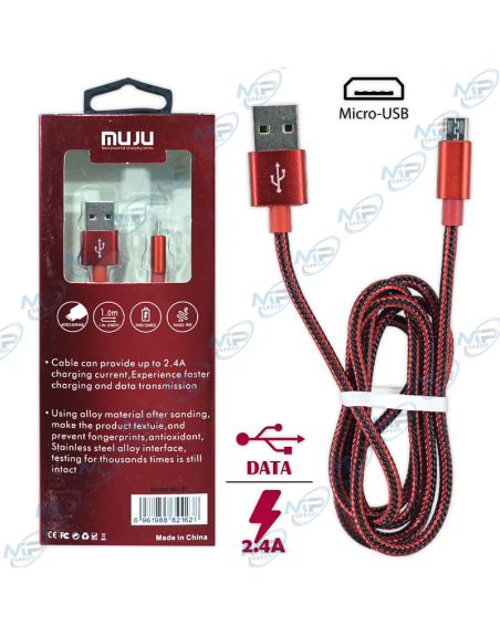 ⚡️Câble Data et Charge Rapide Micro-USB 1M Muju 2.4A - Tressé Rouge