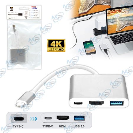 📺Adaptateur USB-C vers HDMI 4K - Hub 3-en-1 USB 3.0 & Charge PD