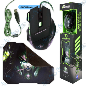 🖱️Pack Gaming 2-en-1 : Souris Filaire 8D 3600 DPI & Tapis de Précision