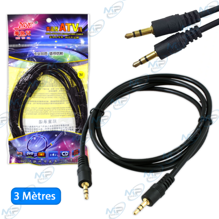 🔌Câble Audio Jack 3.5mm Mâle/Mâle Noir - Grande Longueur 3 Mètres