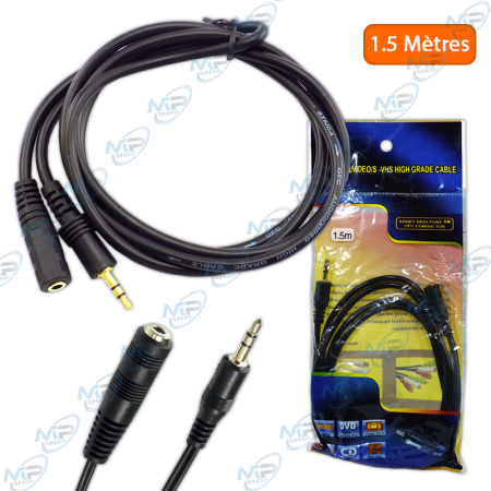 🔌 Câble Audio Jack 3,5 mm Mâle vers Femelle 1,5 m – Rallonge Audio Stéréo Haute Qualité Compatible Casque, PC, TV, Smartphone