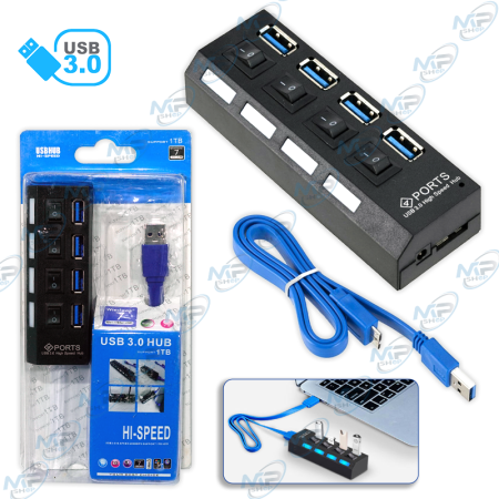 HUB USB 4 PORTS AVEC INTERRUPTEUR 3.0