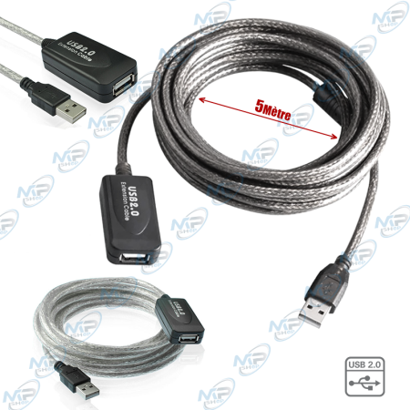 CÂBLE EXTENSION 5M USB AVEC AMPLIFICATEUR + FILTRE