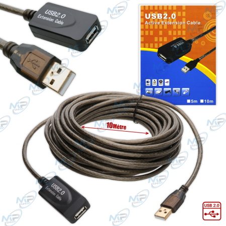 CÂBLE EXTENSION 10M USB AVEC AMPLIFICATEUR + FILTRE