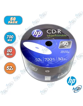 Pack de 50 CD-R Imprimables Jet d'Encre HP 700 Mo 🖨️ Pack 50 CD-R Imprimables Jet d'Encre HP - 700 Mo / 52x Vitesse